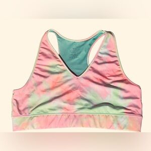 Zenana Yellow/Pink Tie Dyed Mesh Lined Racer Back Sports Bra Size 3X